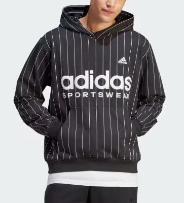 ADIDAS ESS PINSTRIPE HOODIE MENS BLACK
