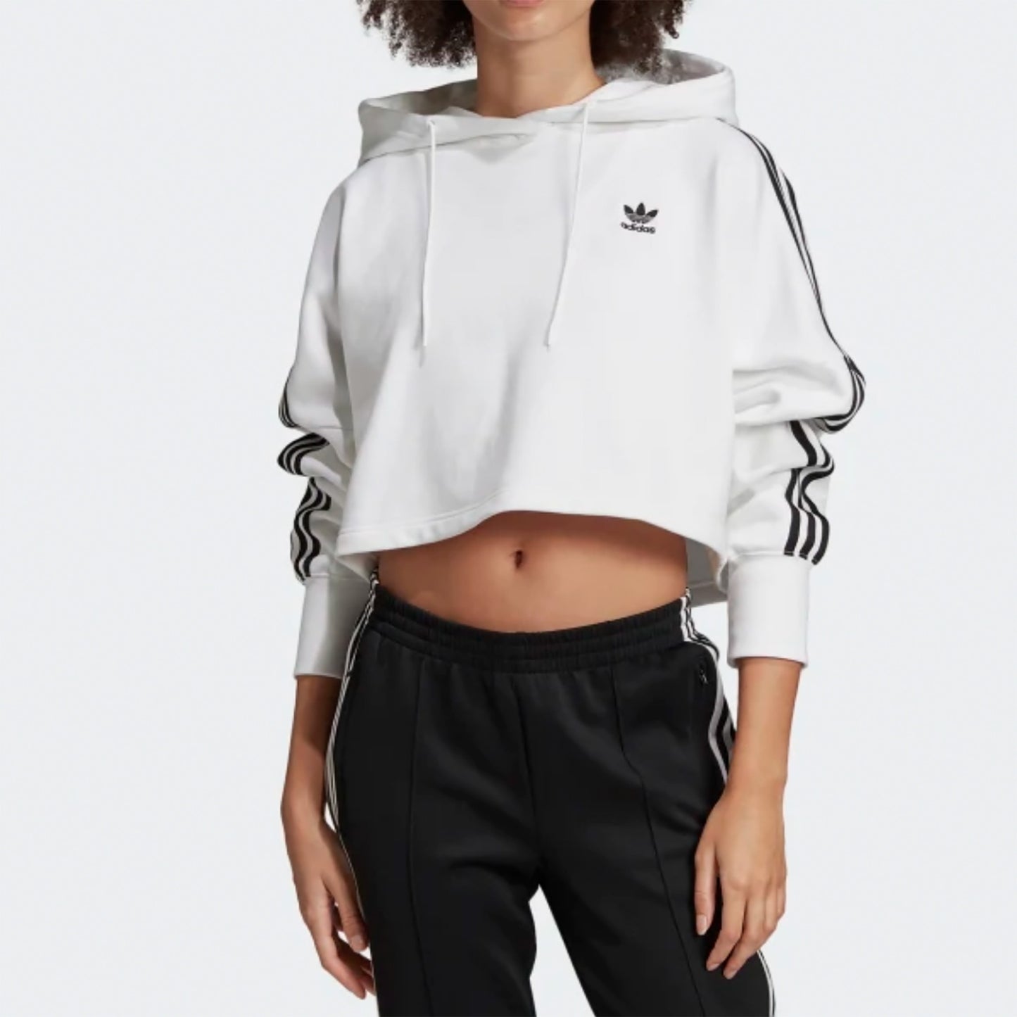 Adidas Originals Womens Cropped 3-Stripe Hoodie - White