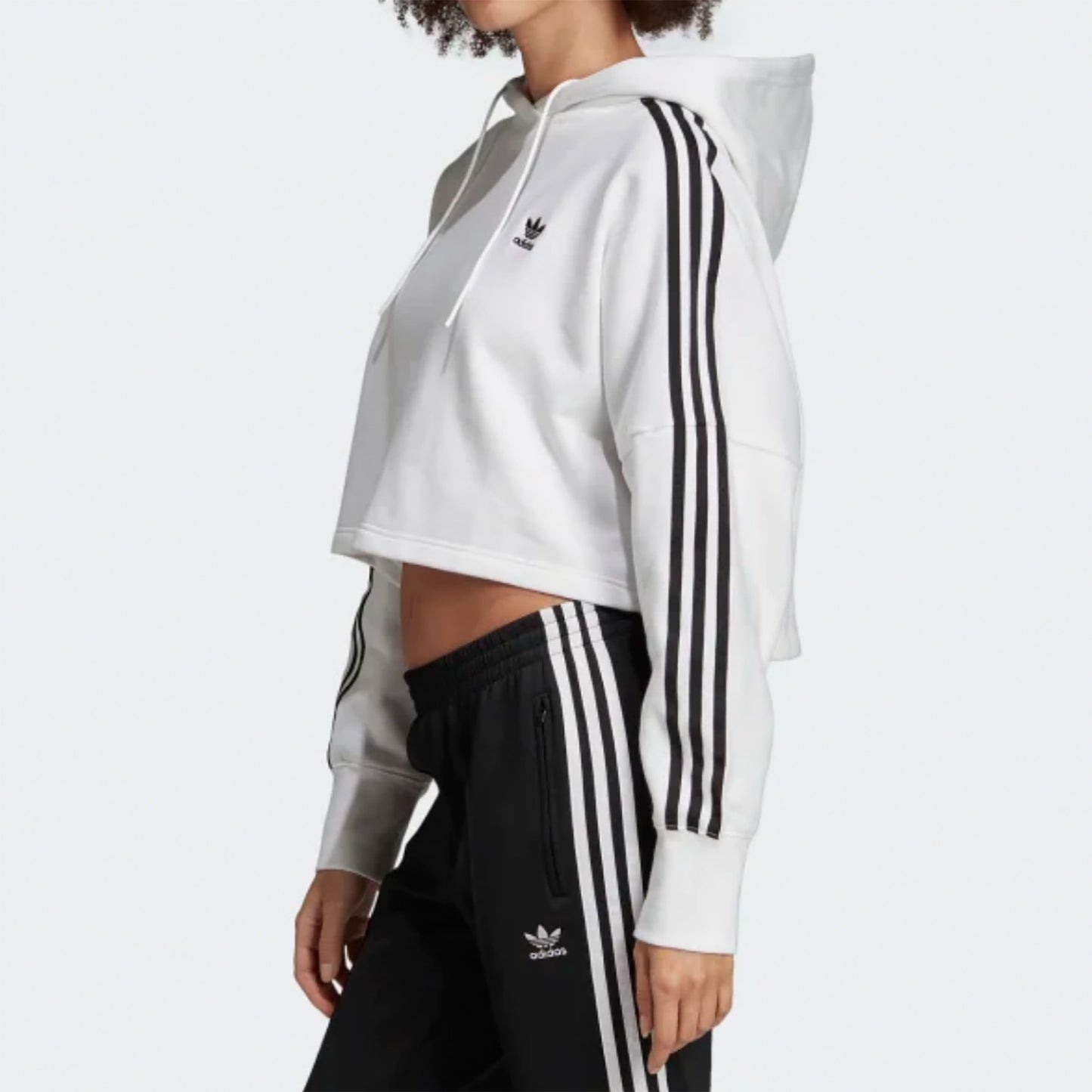 Adidas Originals Womens Cropped 3-Stripe Hoodie - White