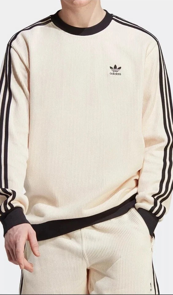 adidas Originals Mens M Waffle Crew Neck Set TrackSuit (Top & Pant) Wonder White