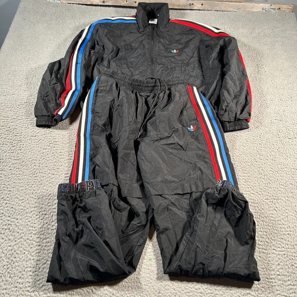 Adidas Tracksuit Men Medium Black 3 Stripes Originals Primegreen Nylon Y2K